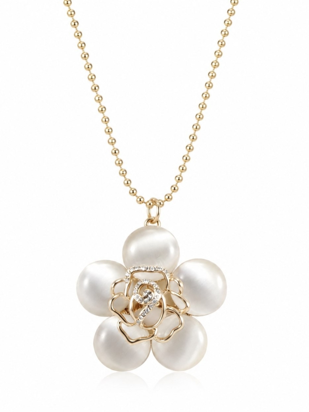 Gold Plated and Sythetic Opal Floral Pendant Necklace
